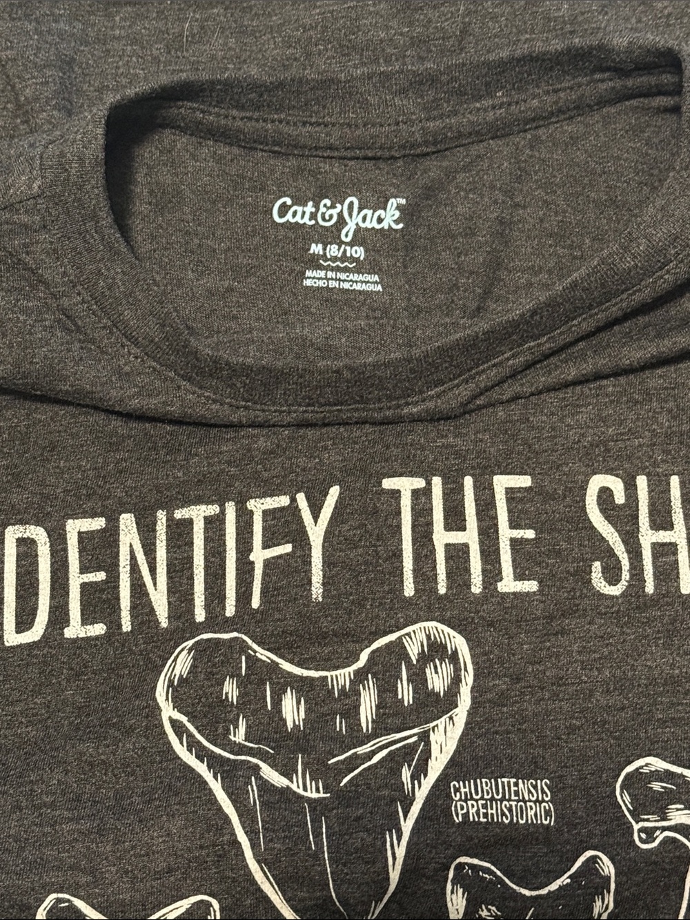 Cat & Jack Charcoal Graphic Tee with White Shark Tooth Print (M - 8/10) - Picture 2 of 2